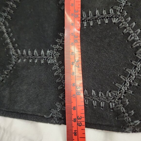 Danier Genuine Leather Black Suede Hexagon Maxi Skirt Size 14 Drk Boho Cowgirl - Picture 10 of 12